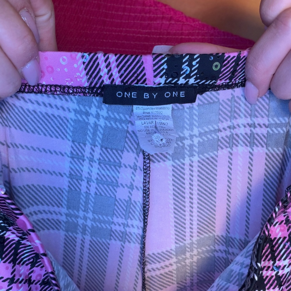 Pink Sequin Plaid High-Waist Flared Pants Festival Outfit - Picture 5 of 6